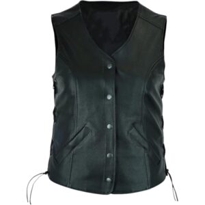 side laces on side of leather vest with two slash pocket on sides