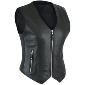 Black Leather Zipper Vest front close with zip and 2 side zip pockets