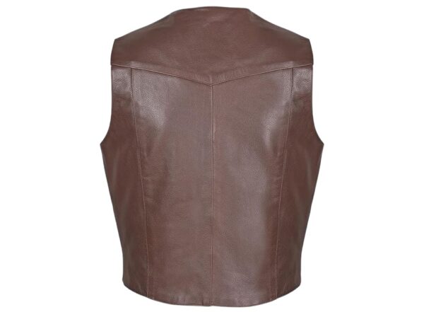 back side of brown leather vest for womens
