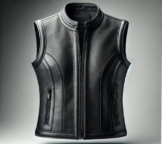 why choose us section
a black leather vest close with zip