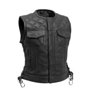 Perforated Biker Vest front closed with snap hidden button