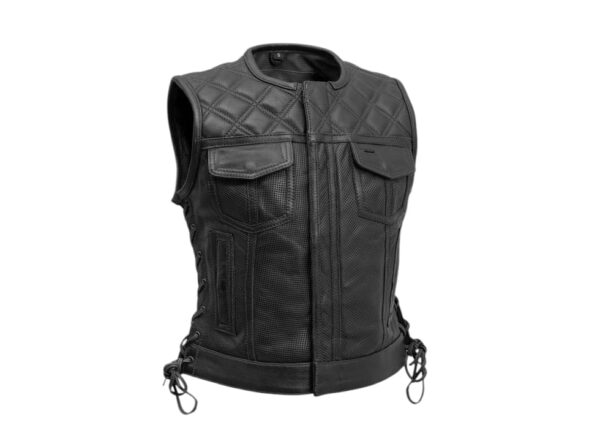 Perforated Biker Vest front closed with snap hidden button