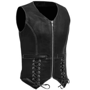 leather vest with front zip and down 2 pockets with zip