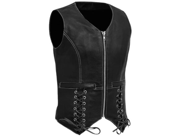 leather vest with front zip and down 2 pockets with zip