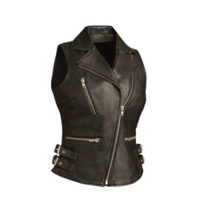 Sexy Goddess Leather Vest close with zip and 3 pockets zip on front