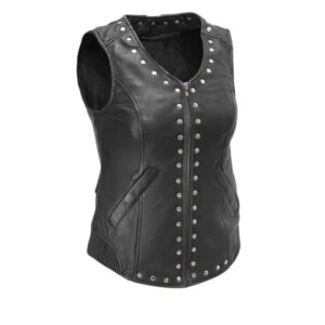 studded black biker vest with front zip