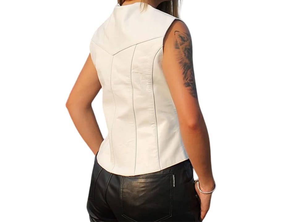 Women's White Leather Vest – Sleek Sleeveless Biker Style - Image 3